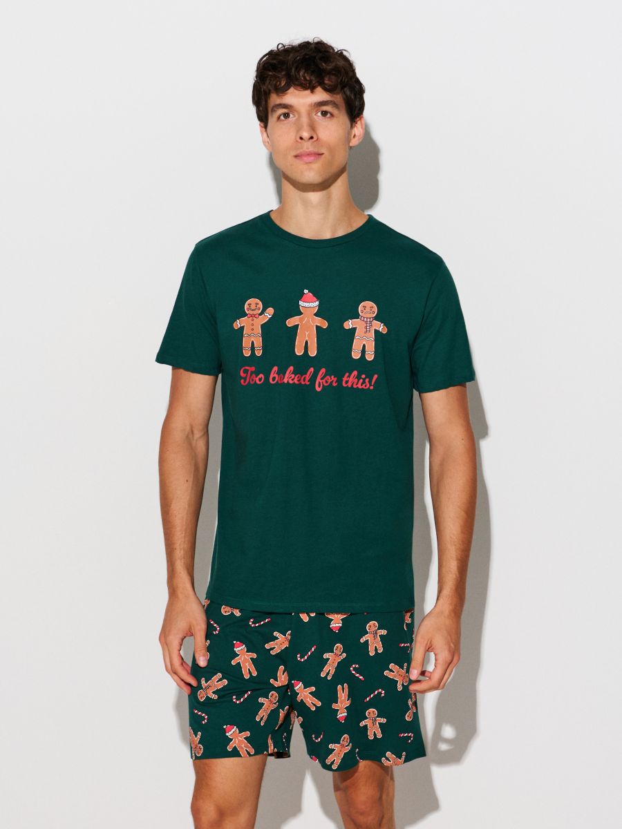 Bawełniana piżama dwuczęściowa z motywem świątecznym - wielobarwny - SINSAY