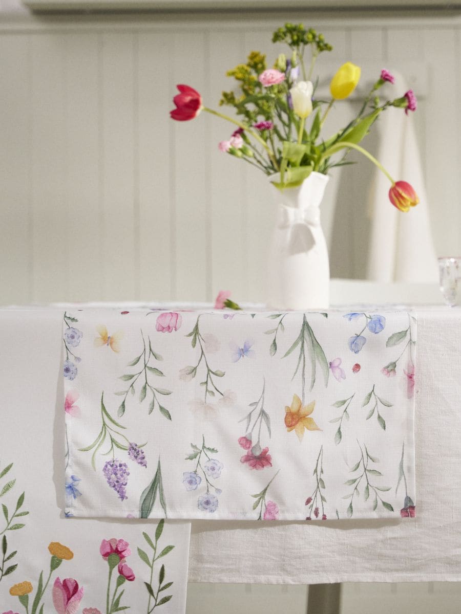Asztali futó virágmintával - fehér - SINSAY