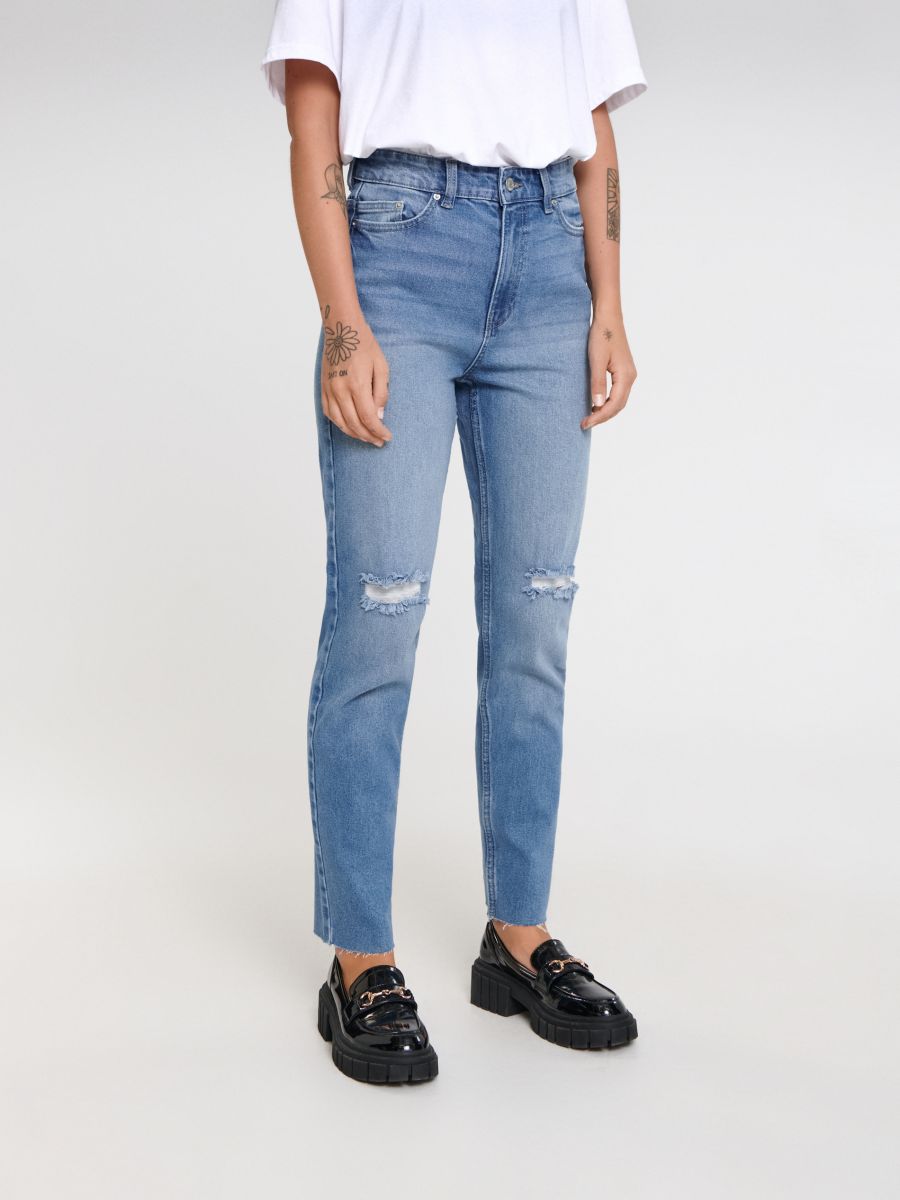 High-Waist-Jeans im Mom-Fit - Blau - SINSAY