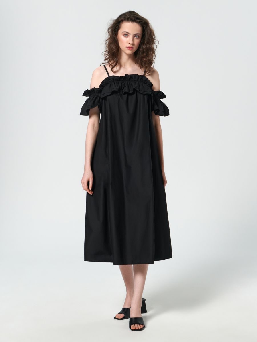 Sukienka midi z falbanami - czarny - SINSAY