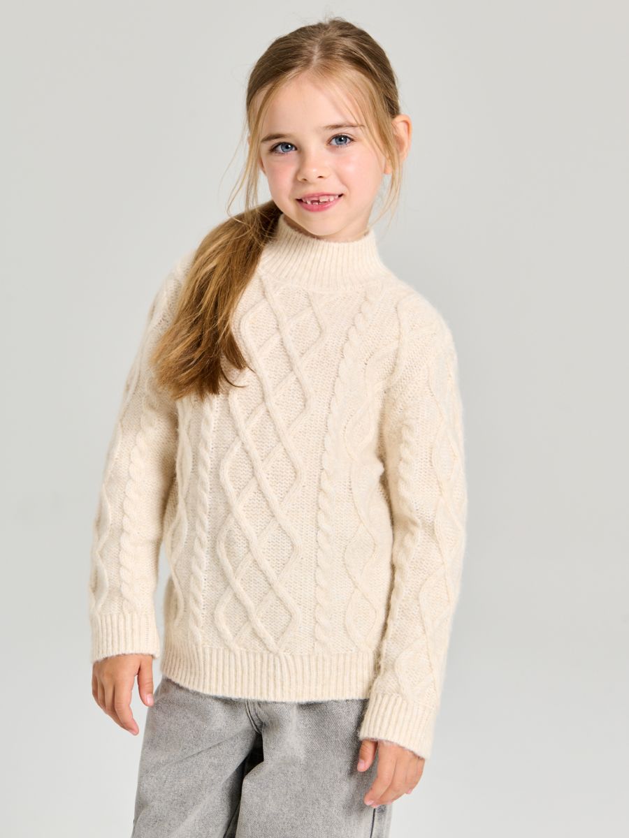 Maglione a trecce con collo alto corto - panna - SINSAY