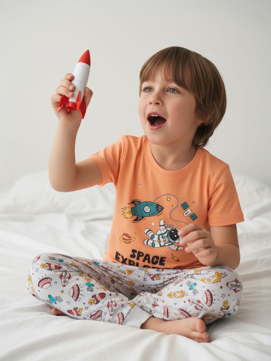 Kaheosaline pidžaama kosmosemotiiviga - heleoranž - SINSAY