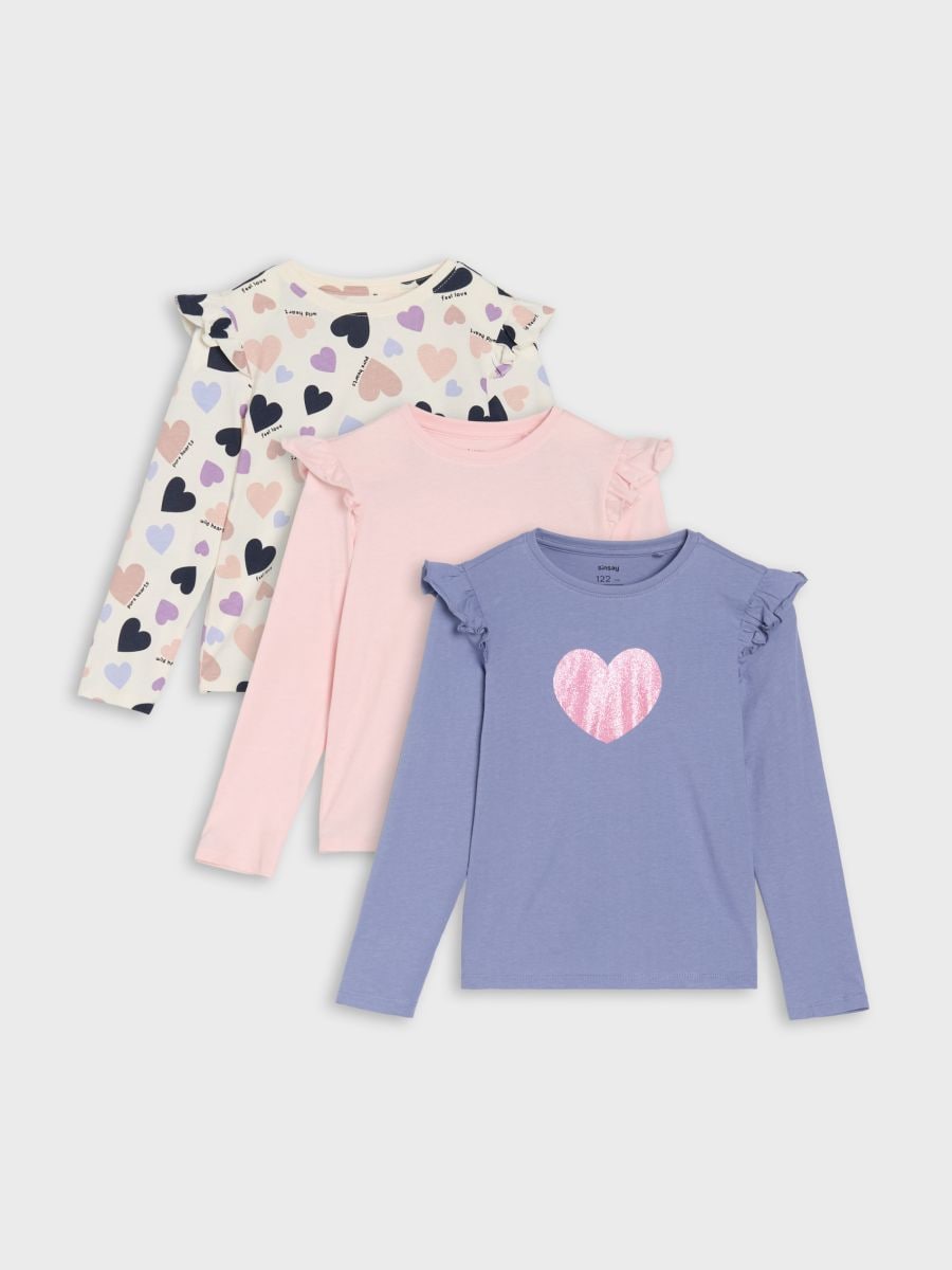 Pikkade varrukatega puuvillane T-särk 3 pack - mitmevärviline - SINSAY