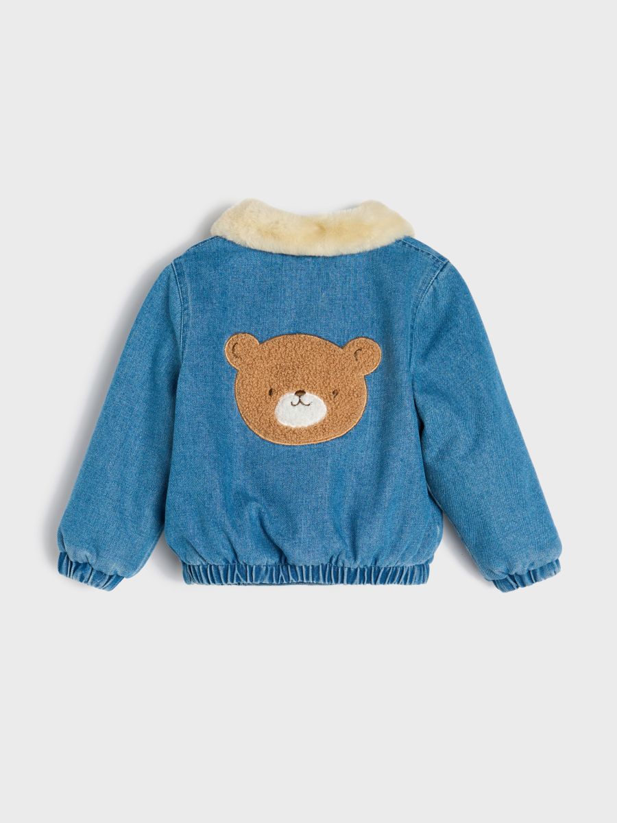Jachetă din denim cu detalii din blană artificială - albastru - SINSAY