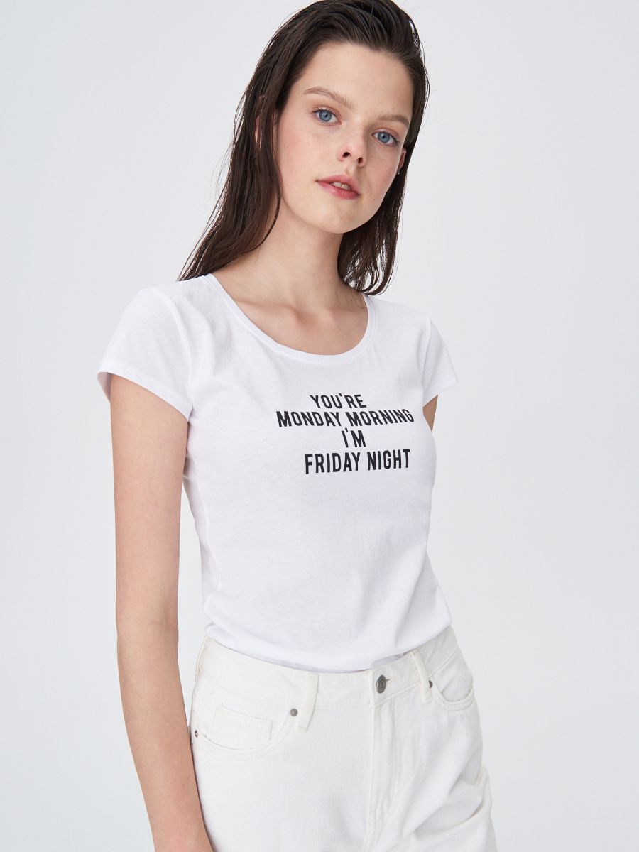 Printed T-shirt Color white - SINSAY - XW181-00X