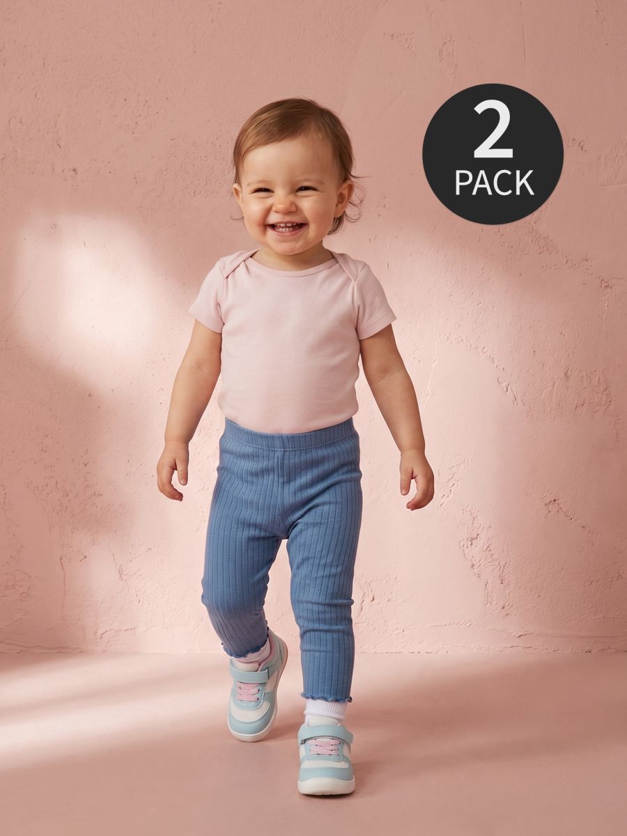 Gerippte Leggings mit dekorativen Rüschen 2 pack - Braun - SINSAY