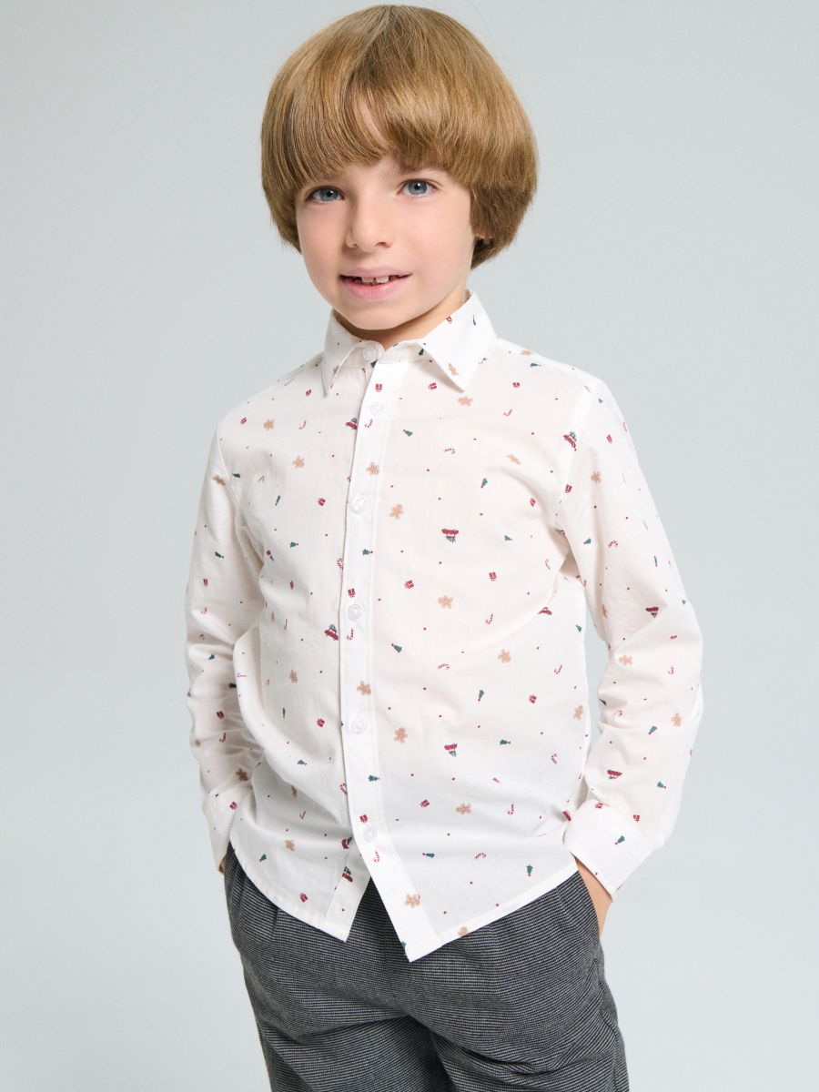 Bawełniana koszula ze świątecznym wzorem - biały - SINSAY