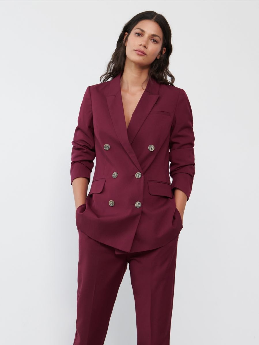 Double breasted maroon suit sale