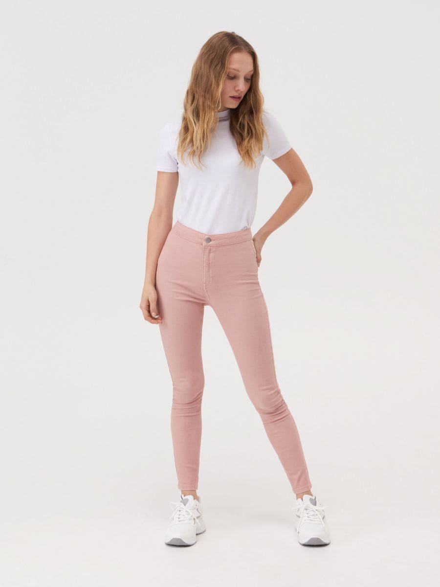 Skinny high-waist Jeggings Color pastel pink - SINSAY - ZA134-03X
