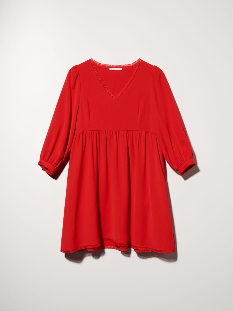 Mini dress with puff sleeves - red - SINSAY