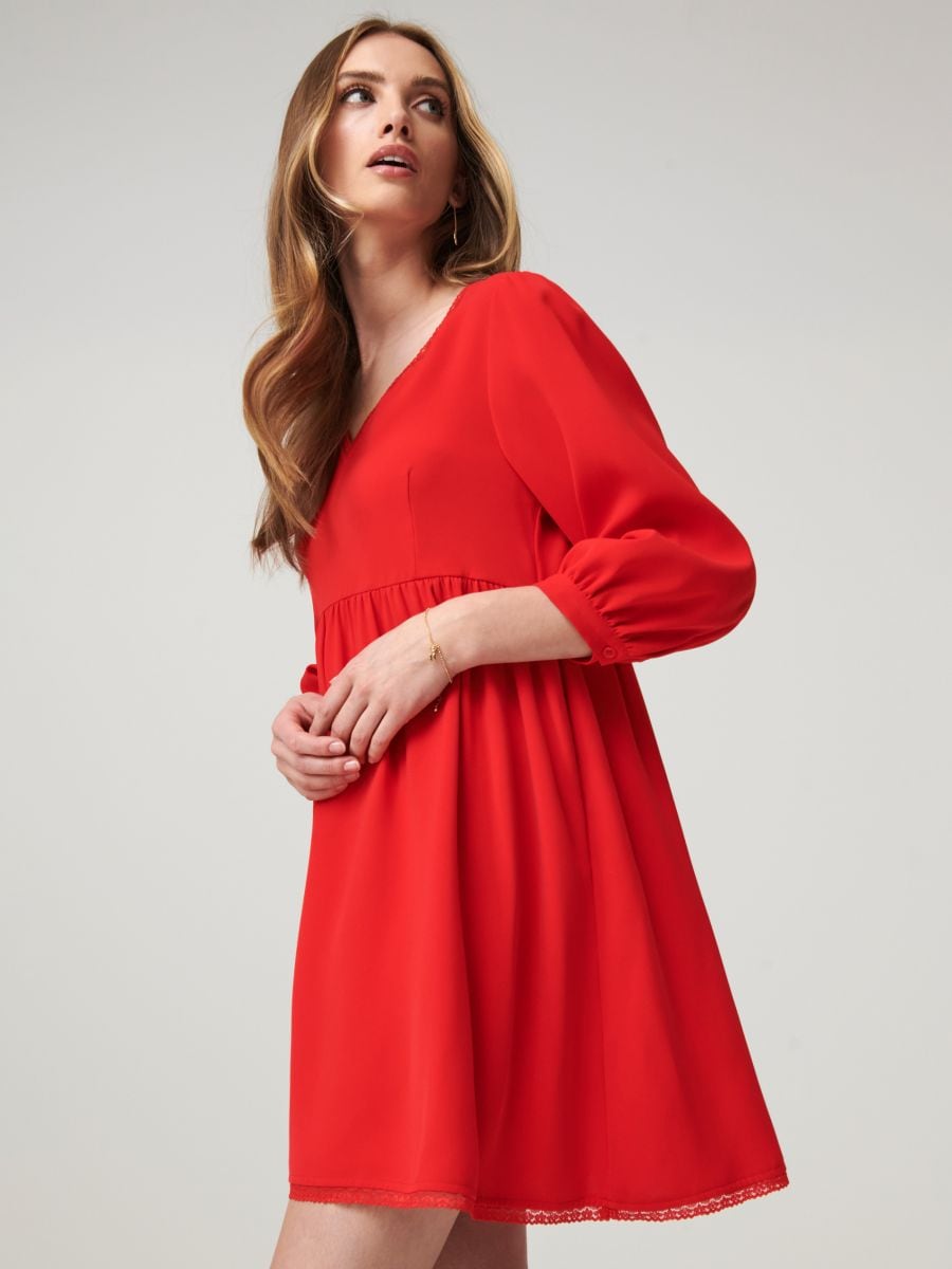Sukienka mini z bufiastymi rękawami - czerwony - SINSAY