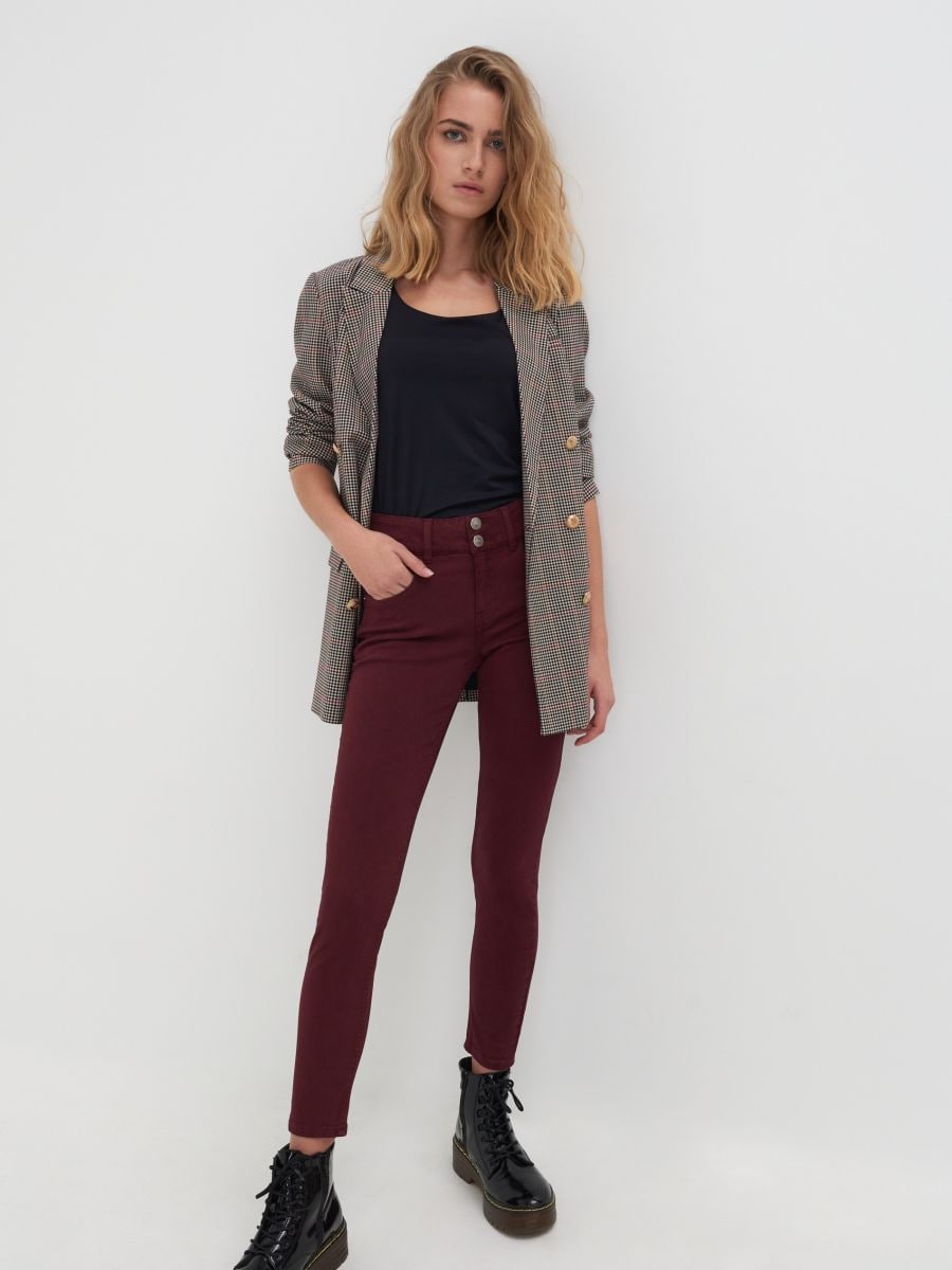 Skinny mid waist jeans Color maroon - SINSAY - ZA514-83X