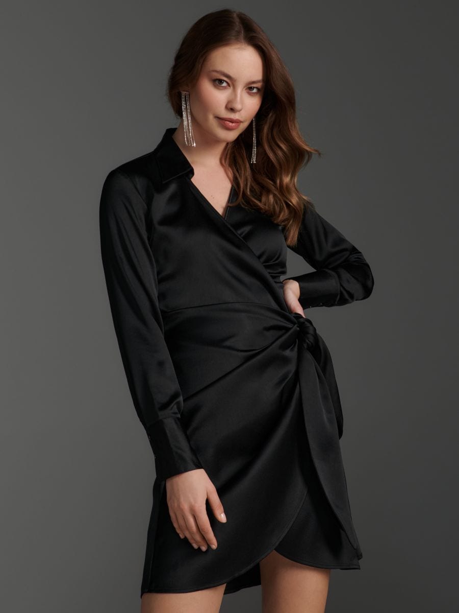 Sukienka mini z wiązanem - czarny - SINSAY