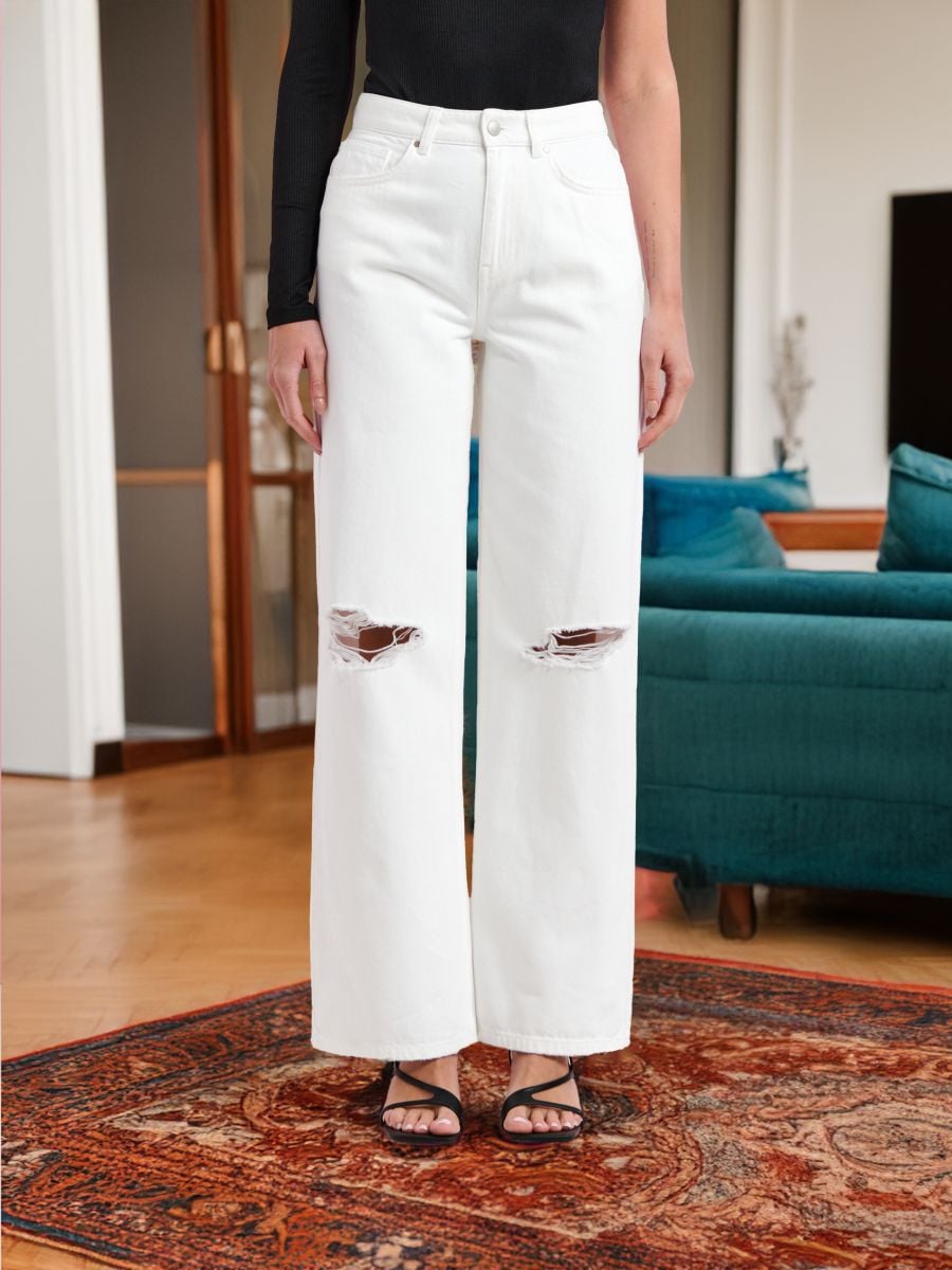 High-Waist-Jeans im Wide-Leg-Fit - Weiß - SINSAY