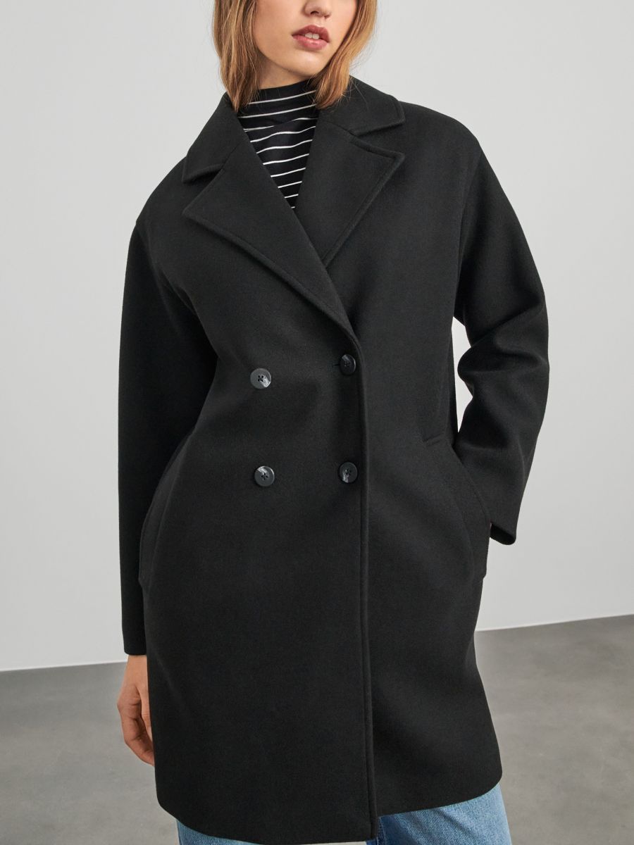 Dvouřadý kabát - černá - SINSAY