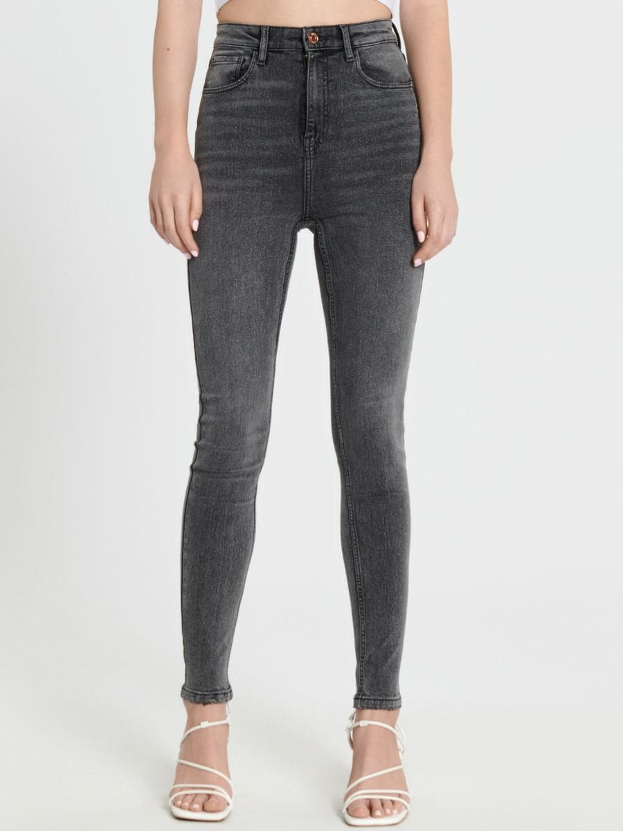 High-Waist-Jeans im Skinny-Fit - Grau - SINSAY