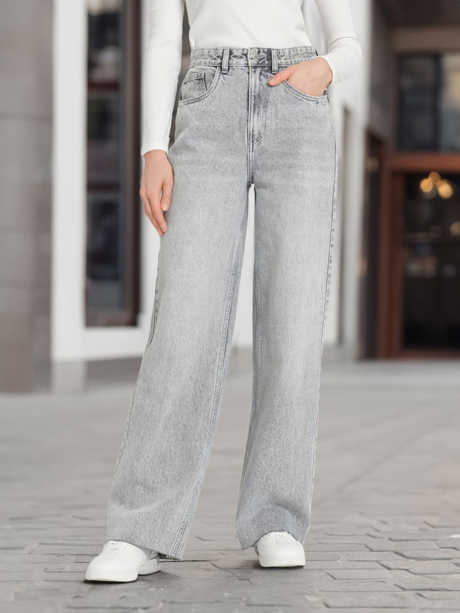 Jeans high waist wide leg - grigio chiaro - SINSAY