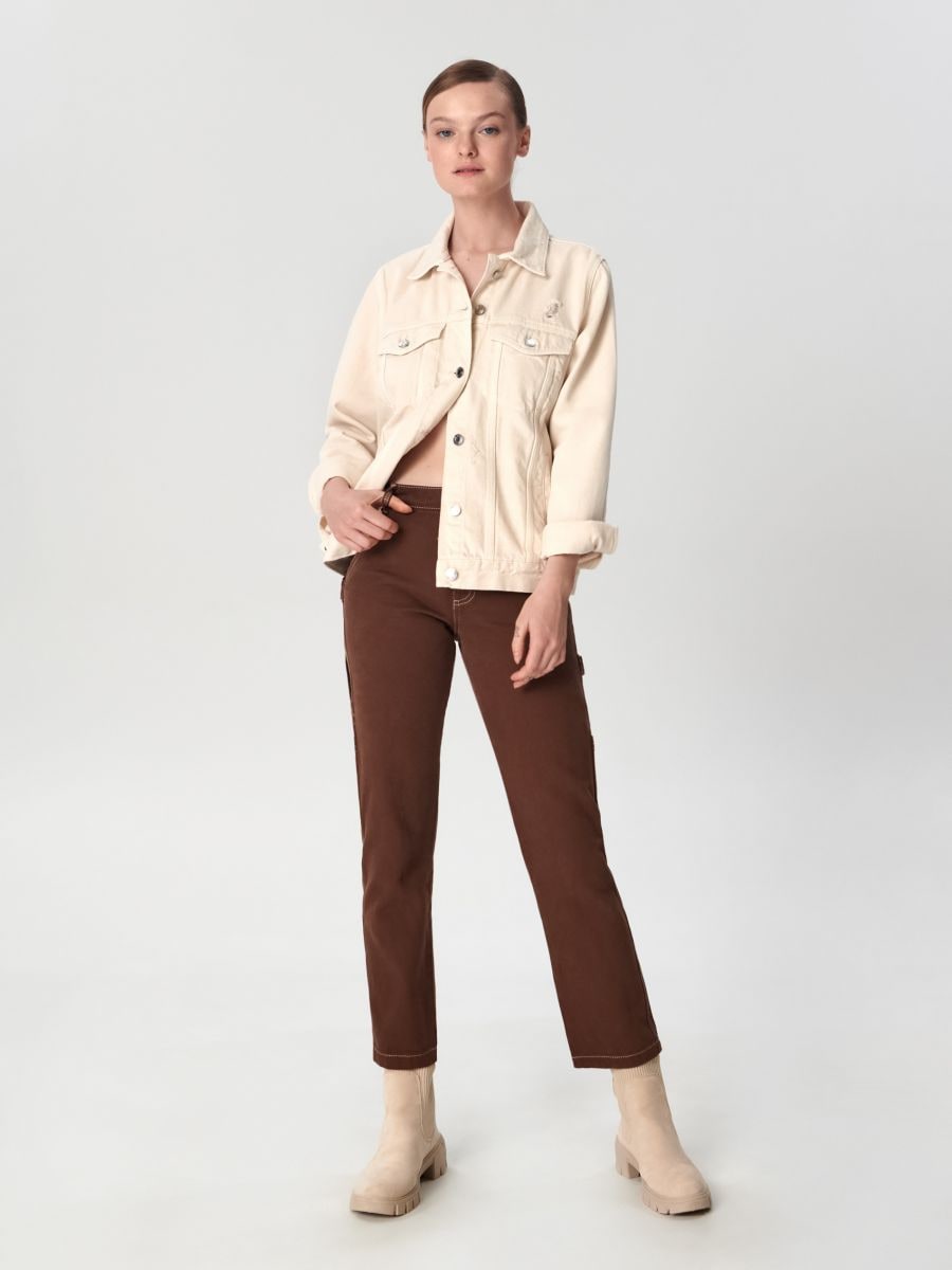 High waist straight jeans - brown - SINSAY
