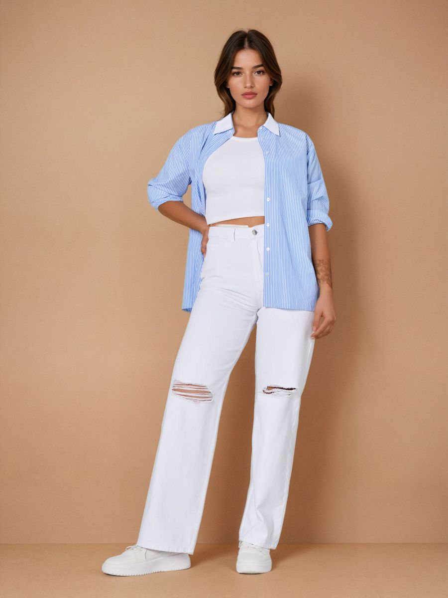 High-Waist-Jeans im Wide-Leg-Fit - Weiß - SINSAY