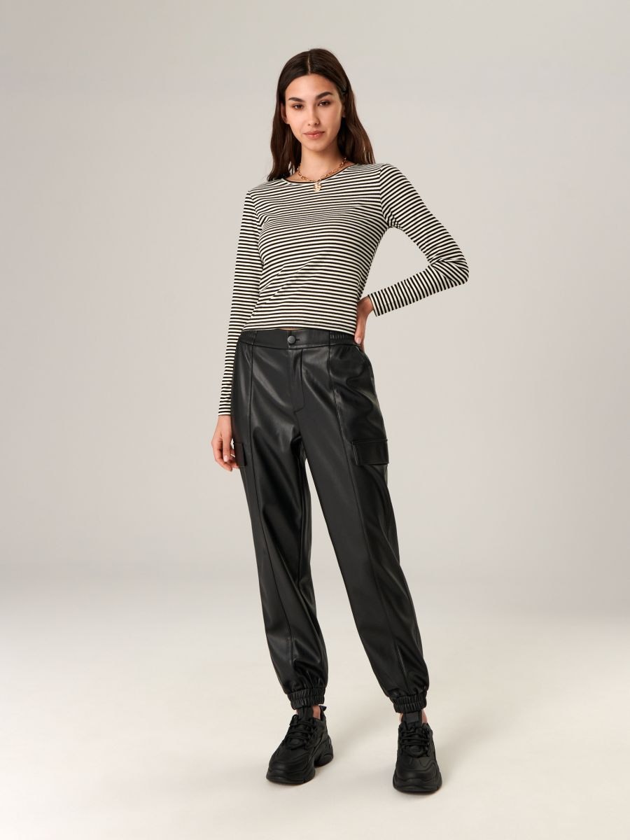 Topshop Tall faux leather pants in black | ASOS