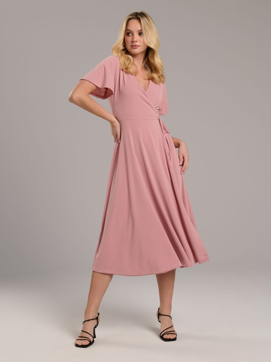 Sukienka midi z wiązaniem - różowy - SINSAY