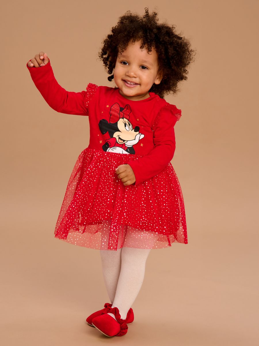 Рокля с тюл и брокатен принт Minnie Mouse - червeн - SINSAY