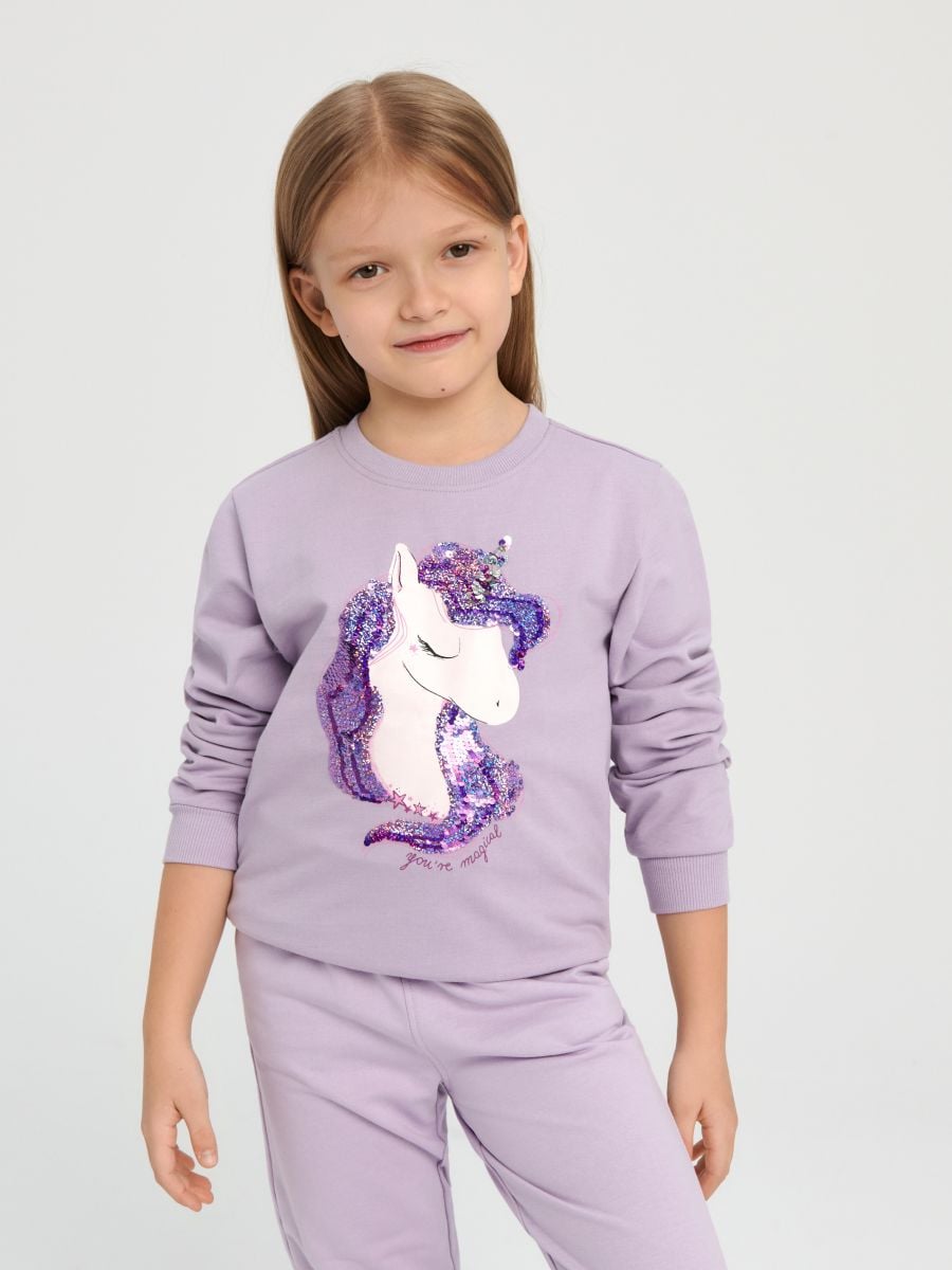 Sweatshirt with sequins - lavender - SINSAY