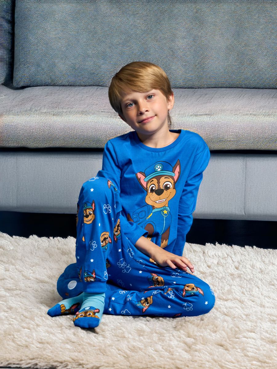 Pyjama Paw Patrol Mighty Pups Pour Garçon – T-shirt Chase, Pantalon Bleu étoilé, Taille élastique