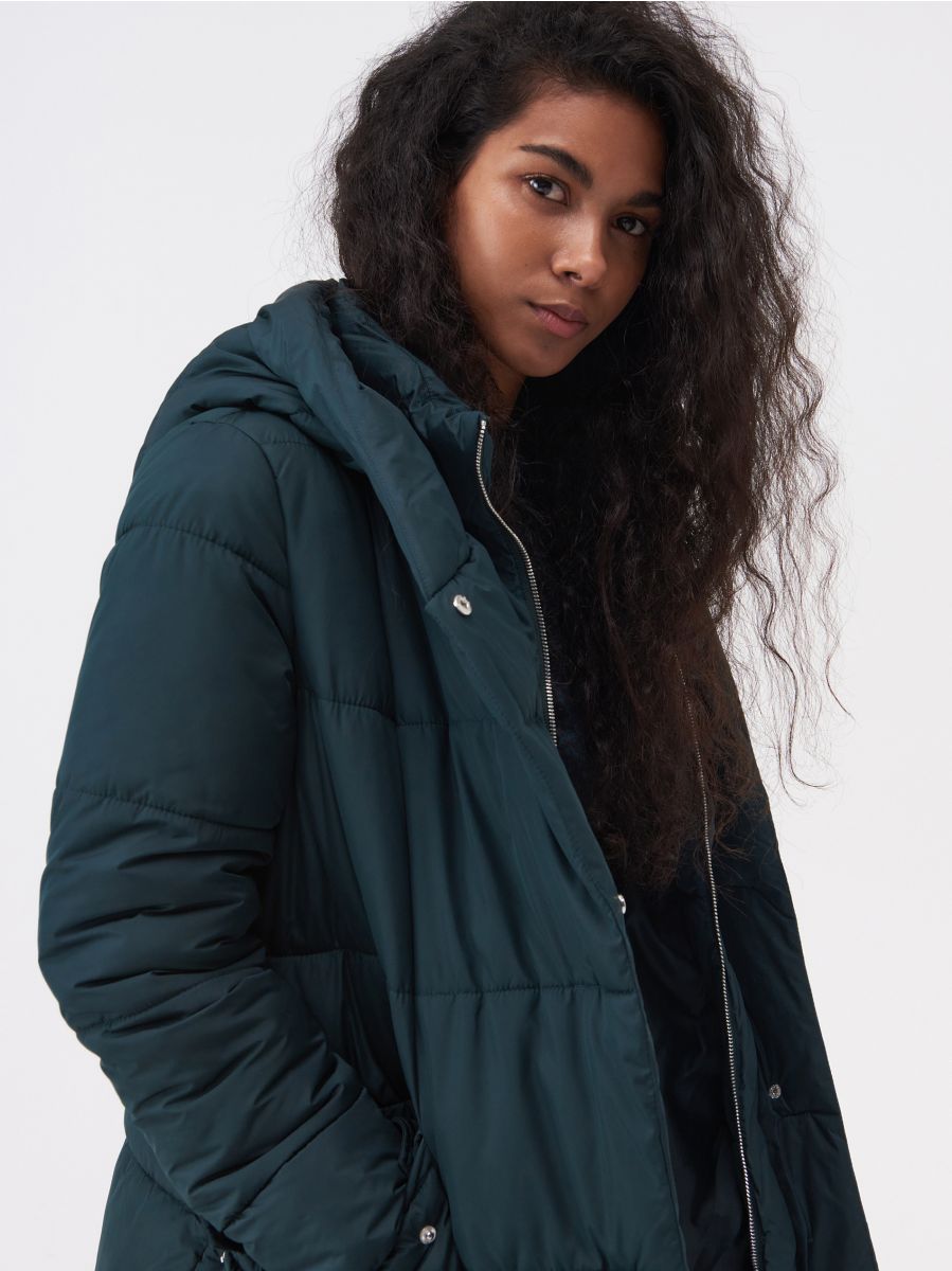 Longline coat with high collar Color dark green - SINSAY - ZT953-79X