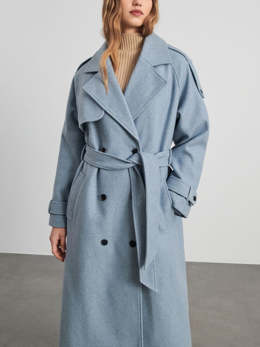 Παλτό με δετή ζώνη μέσης - μπλε παλ - SINSAY