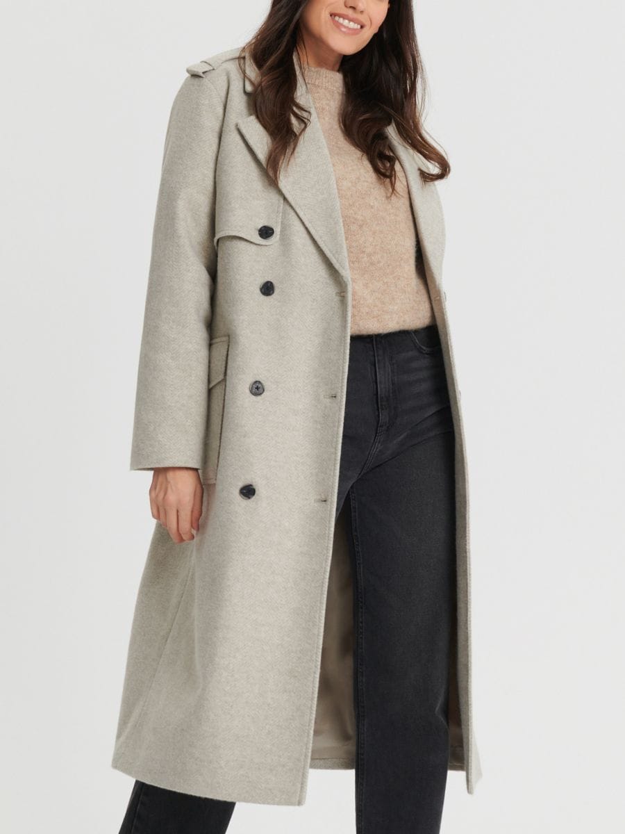 Παλτό με δετή ζώνη μέσης - μπεζ - SINSAY