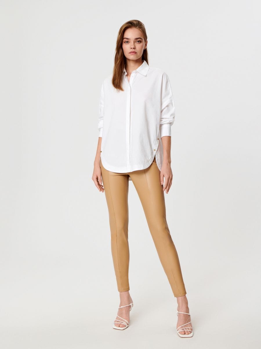 Faux-leather Trousers - BEIGE
