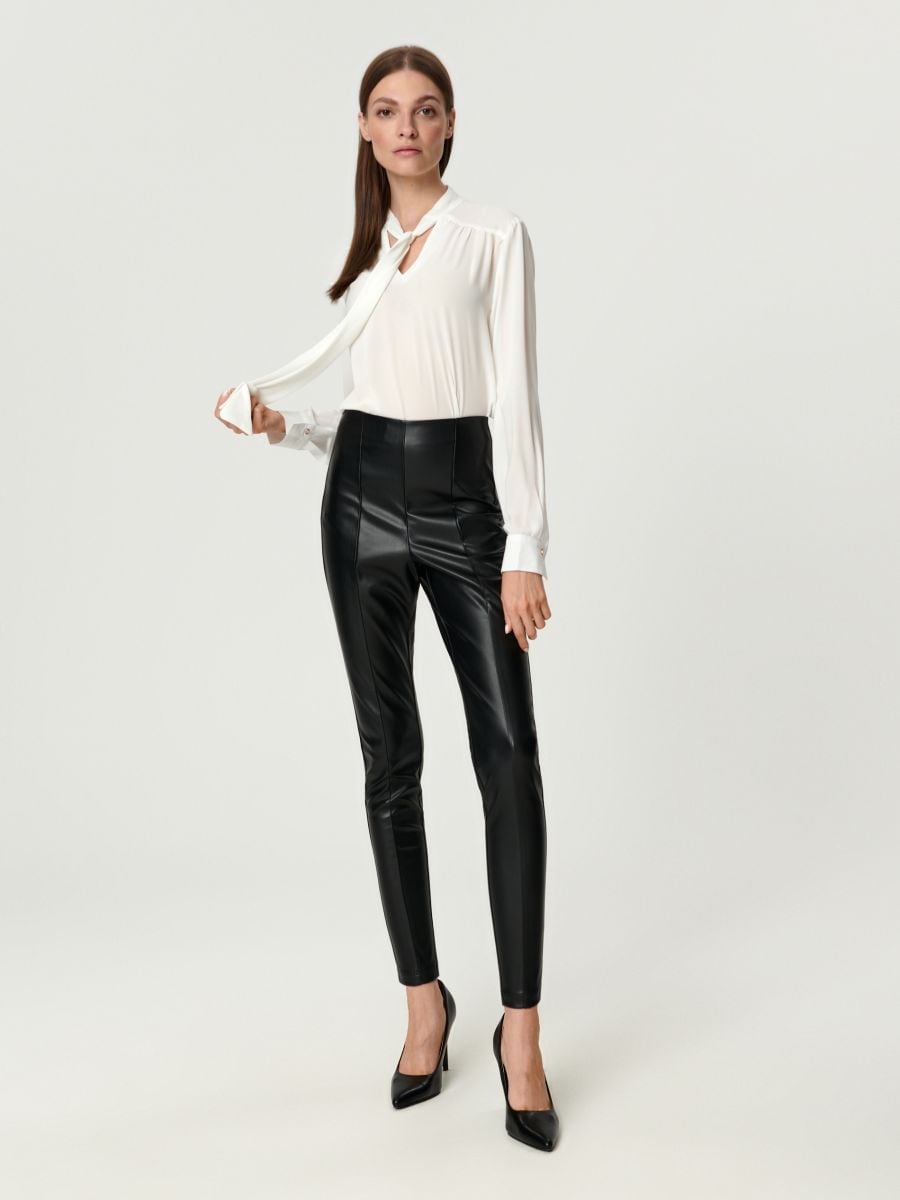 Faux leather trousers - black - SINSAY