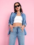 High waist wide leg farmerke - plava - SINSAY - small4