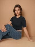 Sweter z krótkim rękawem - czarny - SINSAY - small6