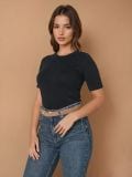Sweter z krótkim rękawem - czarny - SINSAY - small9