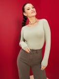 Bodi z dolgimi rokavi - svetlo olivna - SINSAY - small4