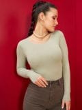 Bodi z dolgimi rokavi - svetlo olivna - SINSAY - small1