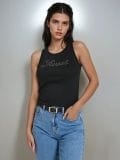 Top din bumbac cu inscripție - negru - SINSAY - small5