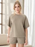 Φούτερ με κοντό μανίκι soft touch - μπεζ - SINSAY - small1