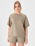 Pulover s kratkimi rokavi soft touch - bež - SINSAY - small1