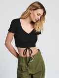 Crop top cu șnur decorativ - negru - SINSAY - small1