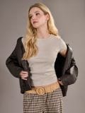 Футболка basic із трикотажу в рубчик - нюдовий - SINSAY - small7