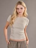 Футболка basic із трикотажу в рубчик - нюдовий - SINSAY - small8