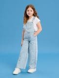Jeansowe ogrodniczki wide leg w serca - niebieski - SINSAY - small1