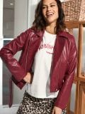 Vööga biker-jakk - tumepunane - SINSAY - small3