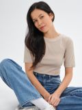 LADIES` T-SHIRT - μπεζ - SINSAY - small3