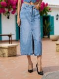 Jeans midi suknja s kaišem - plava - SINSAY - small1