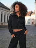Krótka rozpinana bluza soft touch - czarny - SINSAY - small4