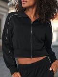 Krótka rozpinana bluza soft touch - czarny - SINSAY - small1